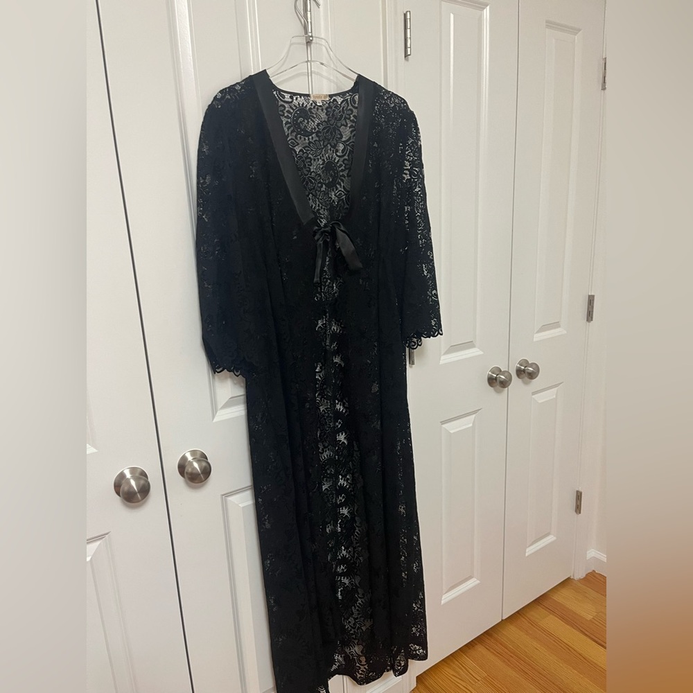 Rosella brand new without tags black lace long wrap coverup robe